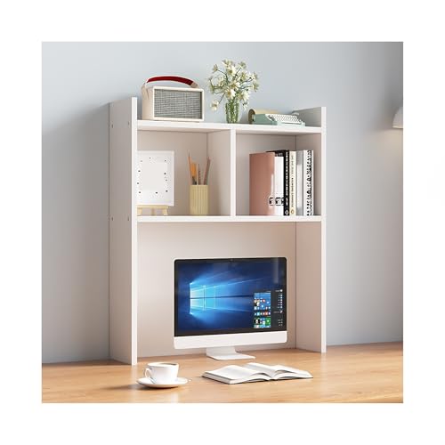 OVOGGPAN Mehrstufiger Schreibtisch-Bücherregal-Organizer – Schreibtischaufsatz aus Holz mit Seitenfächern, modernes Lagerregal für Büro, Zuhause oder Wohnheim(Wit,70CM/27.6in) von OVOGGPAN