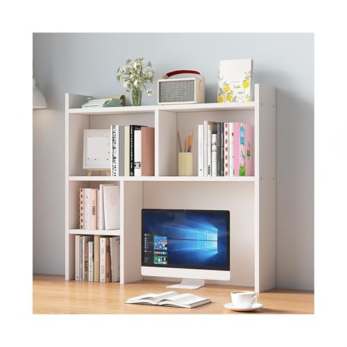 OVOGGPAN Mehrstufiger Schreibtisch-Bücherregal-Organizer – Schreibtischaufsatz aus Holz mit Seitenfächern, modernes Lagerregal für Büro, Zuhause oder Wohnheim(Wit,90CM/35.4in) von OVOGGPAN