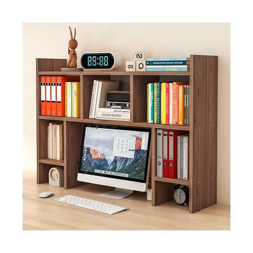 OVOGGPAN Schreibtisch-Bücherregal fürs Wohnheim – Mehrstöckiges Schreibtischregal, modernes, platzsparendes Aufbewahrungsregal fürs Homeoffice oder Wohnheim(Brown,90CM/35.4in) von OVOGGPAN