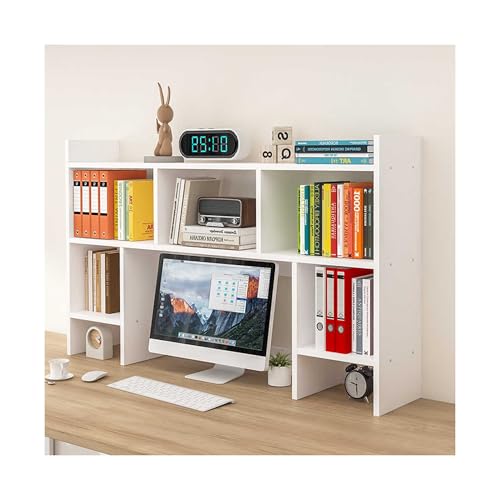 OVOGGPAN Schreibtisch-Bücherregal fürs Wohnheim – Mehrstöckiges Schreibtischregal, modernes, platzsparendes Aufbewahrungsregal fürs Homeoffice oder Wohnheim(Wit,90CM/35.4in) von OVOGGPAN