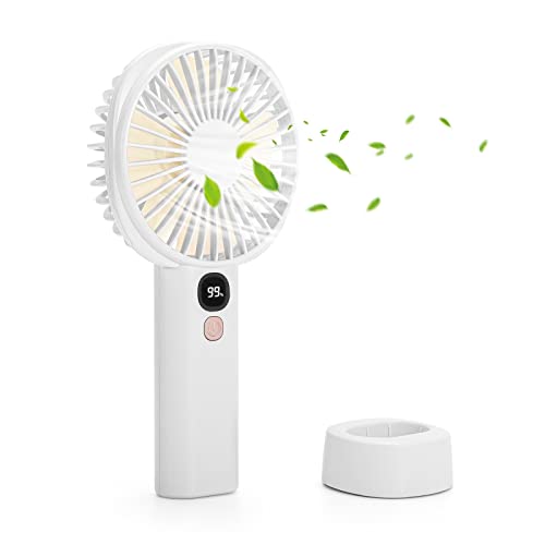 OVOOKER Handventilator Tragbarer Mini Ventilator - Mini Ventilatoren USB Wiederaufladbarer, Integrierter 3000mAh-Akku mit 5 Geschwindigkeiten für Reisen, Büro, Draußen, Innen Weiß von OVOOKER