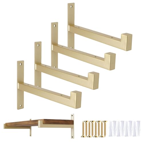 OVOV 4 Stück robuste Regalhalterungen aus Stahl, zur Wandmontage, industrielle Metall-Regalstützen (Gold) 30,5 cm von OVOV