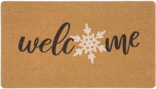 OVOY Winter-Fußmatte, Weihnachtsmotiv, Schneeflocken, Kokosfaser, 43,2 x 76,2 cm, rutschfeste Fußmatte für den Außenbereich, ideale Weihnachtsdekoration von OVOY
