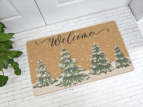 OVOY Winter-PineTree-Fußmatte für den Eingangsbereich, rutschfest, Kokosfaser, für drinnen und draußen von OVOY