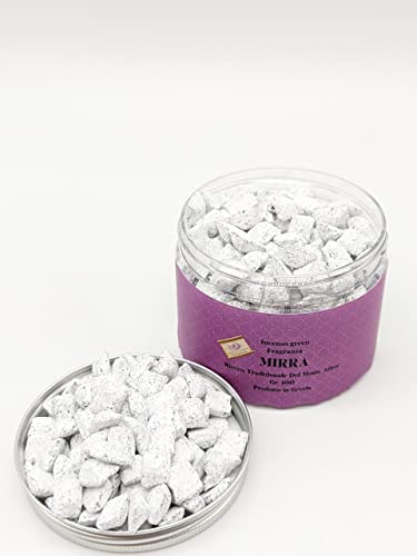 Duftendes Räucherwerk in Körnern, großkörniges griechisches Räucherwerk mit Myrrhe-Duft, 100 g, natürliches Räucherwerk zum Zugang mit Räucherkohle, Originalrezept vom Berg Athos (Myrrhe) von OVUNQUE PROTEGGIMI