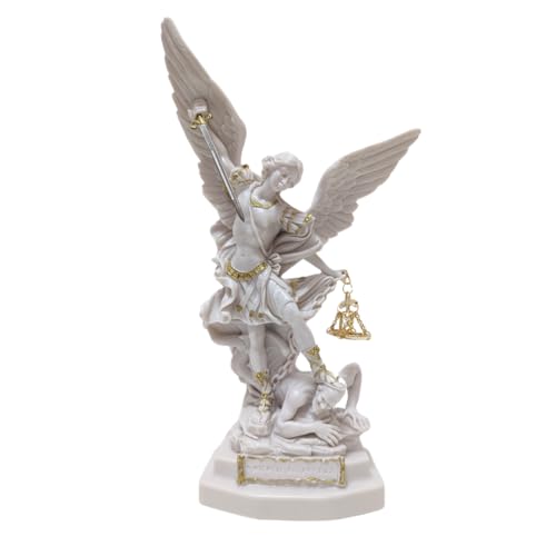 OVUNQUE PROTEGGIMI Erzengel Michael Statue aus weißem Marmorpulver mit Schwert und Waage (22 cm), GRSM22-33 von OVUNQUE PROTEGGIMI