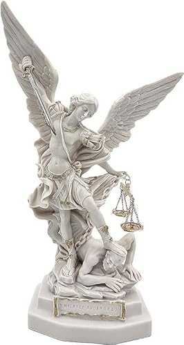 OVUNQUE PROTEGGIMI Erzengel Michael Statue aus weißem Marmorpulver mit Schwert und Waage (33 cm), GRSM22-33 von OVUNQUE PROTEGGIMI
