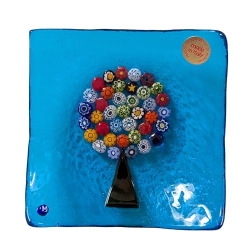 Taschenleerer aus Muranoglas, 16 x 16 cm, Baum des Lebens mit Murrine Millefiorien, handgefertigt in Italien, künstlerisch, Tablett aus Muranoglas, Mittelstück, Deko, Teller, Aquamarin Blau Taschenleerer aus Muranoglas, 16 x 16 cm, Baum des Lebens mit Murrine Millefiorien, handgefertigt in Italien, künstlerisch, Tablett aus Muranoglas, Mittelstück, Deko, Teller, Aquamarin Blau von OVUNQUE PROTEGGIMI