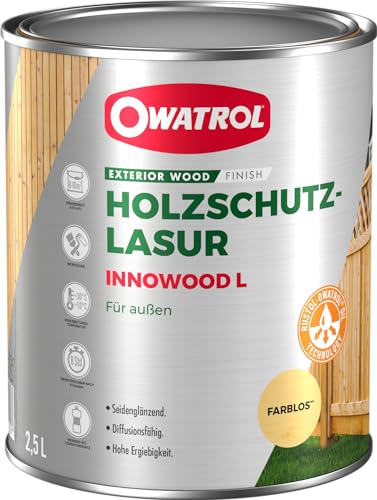 OWATROL® Holzlasur Aussen transparent 2,5 Liter [INNOWOOD L] - Elastisch und diffusionsfähig - Holzschutzlasur Außen - Holzlasur Aussen - Holzschutz Außen - Grundierung Holz Außen von OWATROL