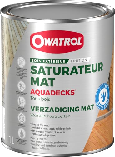 OWATROL – AQUADECKS – 5 L – Movingui – Holzsättiger matt auf wässriger Basis, für den Schutz von tropischem Holz im Außenbereich Teak Ipe Bangkirai Akazie Massaranduba von OWATROL