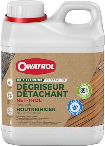 OWATROL – NET-TROL – 1 L – Holzentgrauungs- und -entfettungsmittel für alle Holzarten im Außenbereich Terrassen Gartenmöbel tropisches Holz – Gelförmiger Aufheller – biologisch abbaubar von OWATROL