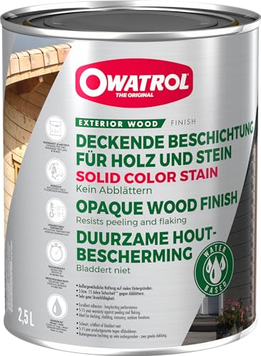 OWATROL Solid Color Stain, Wetterschutzfarbe, Acryl-Decklack, dauerhaft deckender Anstrich (Antikgrau, 2,5 Liter) von OWATROL