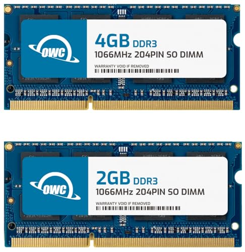 OWC - 6GB Memory Upgrade Kit - 1 x 2GB + 1 x 4GB PC8500 DDR3 1066MHz SO-DIMMs für Late 2008, Early 2009, Early 2010 MacBook, MacBook Pro Unibody Modelle, 2009/2010 Mac Mini, 2009 iMac Modelle von OWC