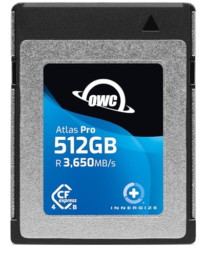 OWC Atlas Pro Hochleistungs-CFexpress 4.0 Typ B Speicherkarte, 512 GB, professionelle Qualität, bis zu 3000 MB/s Schreiben, 3650 MB/s Lesen, Aufnahme von bis zu 6K hoher Bitrate Video von OWC