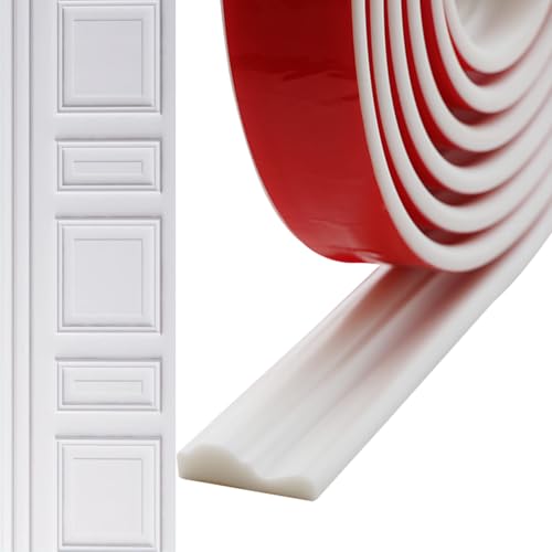 Flexible Zierleisten Selbstklebend Wandleisten Stuhlschiene Abziehen und Aufkleben Stuckleisten Selbstklebend Wasserdicht und Feuchtigkeitsbeständig (2.7cm*3) von OWDFF