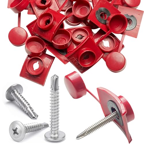 Kalotten Wellplatten Befestigungsmaterial 100stk Abstandhalter Wellplattenmontage mit Schrauben zur Befestigung von Trapezwelldächer Wellblech Terassendach Dachbleche (Rot) von OWDFF