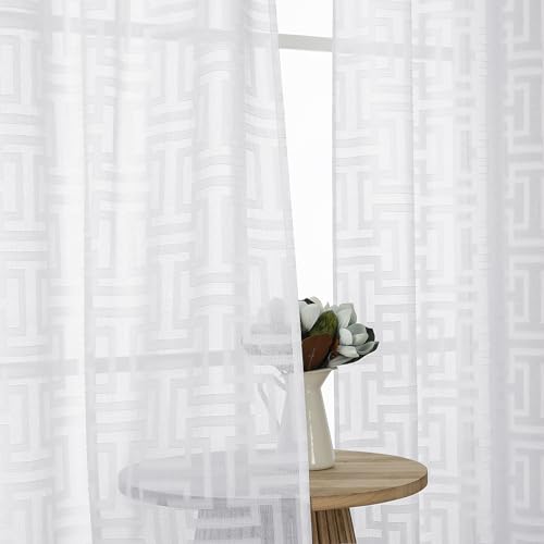 OWENIE Durchsichtige weiße Vorhänge, 213,4 cm lang, 2 Paneele für Schlafzimmer, lichtfilternd, geometrischer Jacquard-Clip, strukturierter Fenstervorhang, moderne Bauernhaus-Vorhänge für Wohnzimmer, OWENIE Durchsichtige weiße Vorhänge, 213,4 cm lang, 2 Paneele für Schlafzimmer, lichtfilternd, geometrischer Jacquard-Clip, strukturierter Fenstervorhang, moderne Bauernhaus-Vorhänge für Wohnzimmer, von OWENIE
