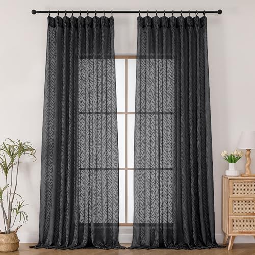OWENIE Max Black Plissee-Vorhänge, durchscheinend, 244 cm lang, für Schlafzimmer, Wohnzimmer, moderner Jacquard-Jacquard-Fenstervorhang, weich, halbtransparent, Schwarz, je 137 x 248 cm OWENIE Max Black Plissee-Vorhänge, durchscheinend, 244 cm lang, für Schlafzimmer, Wohnzimmer, moderner Jacquard-Jacquard-Fenstervorhang, weich, halbtransparent, Schwarz, je 137 x 248 cm von OWENIE