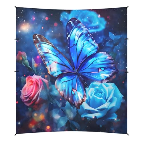 Camping Sonnenschutz, blaue Schmetterlinge und Rosen, Malerei, Strandüberdachung, 320 x 279,9 cm von OWFKAY