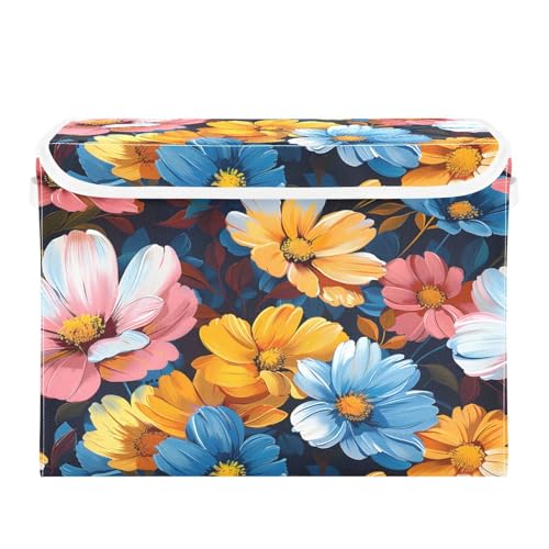 Containers Baskets with Lids Flower Blue Pattern Fabric Foldable Storage Bins Organizer with Lid Collapsible Storage Boxes for Home Bedroom Closet Office von OWFKAY