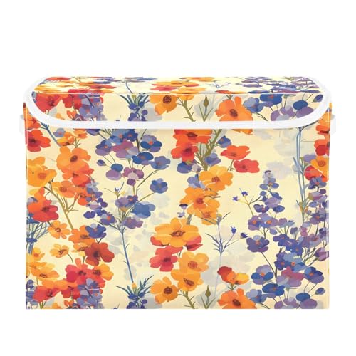 Containers Baskets with Lids Flower Purple Pattern Fabric Foldable Storage Bins Organizer with Lid Collapsible Storage Boxes for Home Bedroom Closet Office von OWFKAY