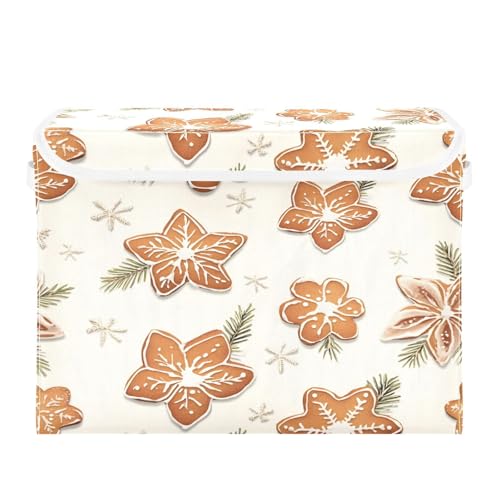 Containers Baskets with Lids Gingerbread Flower Pattern Fabric Foldable Storage Bins Organizer with Lid Collapsible Storage Boxes for Home Bedroom Closet Office von OWFKAY