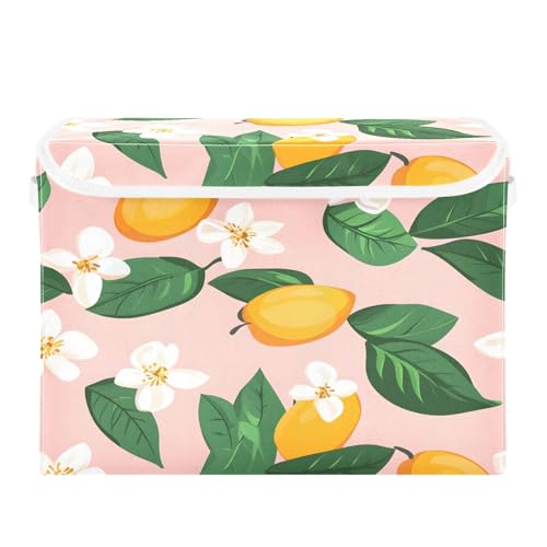 Containers Baskets with Lids Mango White Flower Pattern Fabric Foldable Storage Bins Organizer with Lid Collapsible Storage Boxes for Home Bedroom Closet Office von OWFKAY