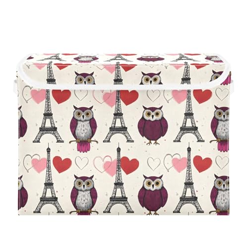 Containers Baskets with Lids Paris Tower Owl Pattern Fabric Foldable Storage Bins Organizer with Lid Collapsible Storage Boxes for Home Bedroom Closet Office von OWFKAY