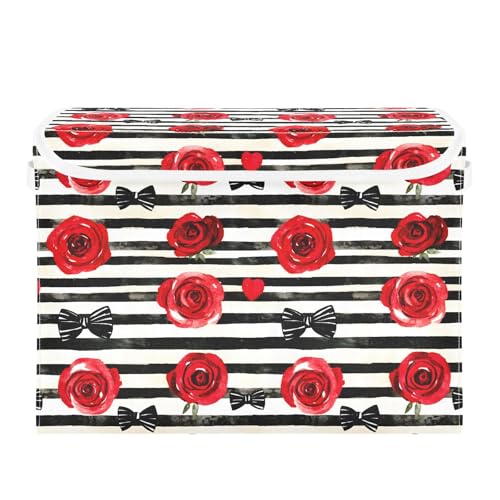 Containers Baskets with Lids Rose Bow Line Pattern Fabric Foldable Storage Bins Organizer with Lid Collapsible Storage Boxes for Home Bedroom Closet Office von OWFKAY