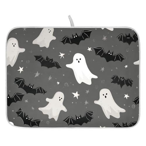 OWFKAY Abtropfmatte für Küchentheke, Geistersterne, Fledermaus-Muster, Abtropffläche, selbsttrocknende Matte für Kaffeemaschine, Spülbecken, Geschirrständer OWFKAY Abtropfmatte für Küchentheke, Geistersterne, Fledermaus-Muster, Abtropffläche, selbsttrocknende Matte für Kaffeemaschine, Spülbecken, Geschirrständer von OWFKAY