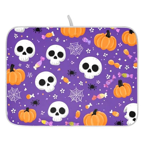OWFKAY Abtropfmatte für Küchentheke, Spinnennetz-Totenkopf-Kürbis-Muster, Abtropffläche, selbsttrocknende Matte für Kaffeemaschine, Spüle, Geschirrgestell OWFKAY Abtropfmatte für Küchentheke, Spinnennetz-Totenkopf-Kürbis-Muster, Abtropffläche, selbsttrocknende Matte für Kaffeemaschine, Spüle, Geschirrgestell von OWFKAY