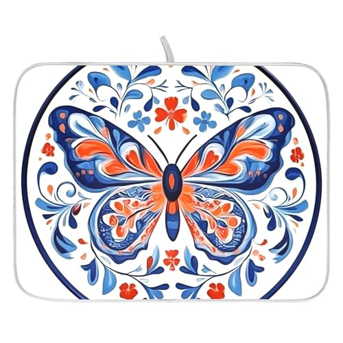 OWFKAY Abtropfmatte für Küchentheke, blauer Schmetterling, Abtropfbrett-Matten, selbsttrocknende Matte für Kaffeemaschine, Spüle, Geschirrständer OWFKAY Abtropfmatte für Küchentheke, blauer Schmetterling, Abtropfbrett-Matten, selbsttrocknende Matte für Kaffeemaschine, Spüle, Geschirrständer von OWFKAY