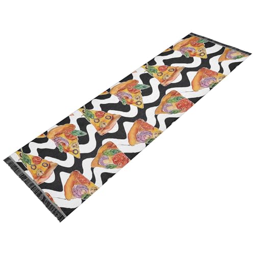 OWFKAY Flurläufer, Pizza-Teppich mit schwarz-weißem Hintergrundmuster, lange Fußmatten für den Innenbereich, rutschfest, ultraweich, für Schlafzimmer, Badezimmer, Waschküche, Wohnzimmer, 183 x 60 cm OWFKAY Flurläufer, Pizza-Teppich mit schwarz-weißem Hintergrundmuster, lange Fußmatten für den Innenbereich, rutschfest, ultraweich, für Schlafzimmer, Badezimmer, Waschküche, Wohnzimmer, 183 x 60 cm von OWFKAY