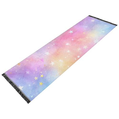 OWFKAY Flurläufer, weiße Sterne, Regenbogen-Aquarell-Muster, lange Fußmatten für den Innenbereich, rutschfest, ultraweich, für Schlafzimmer, Badezimmer, Waschküche, Wohnzimmer, 183 x 60 cm OWFKAY Flurläufer, weiße Sterne, Regenbogen-Aquarell-Muster, lange Fußmatten für den Innenbereich, rutschfest, ultraweich, für Schlafzimmer, Badezimmer, Waschküche, Wohnzimmer, 183 x 60 cm von OWFKAY
