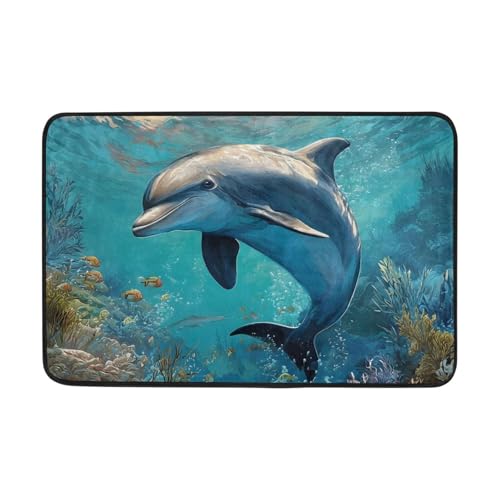 OWFKAY Fußmatte mit Aufschrift "Welcome", Delfin im Ozean, Wohnzimmer, Küche, Bodenmatte, Zuhause, Innen- und Außenbereich, Dekoration, 60 x 40 cm OWFKAY Fußmatte mit Aufschrift "Welcome", Delfin im Ozean, Wohnzimmer, Küche, Bodenmatte, Zuhause, Innen- und Außenbereich, Dekoration, 60 x 40 cm von OWFKAY