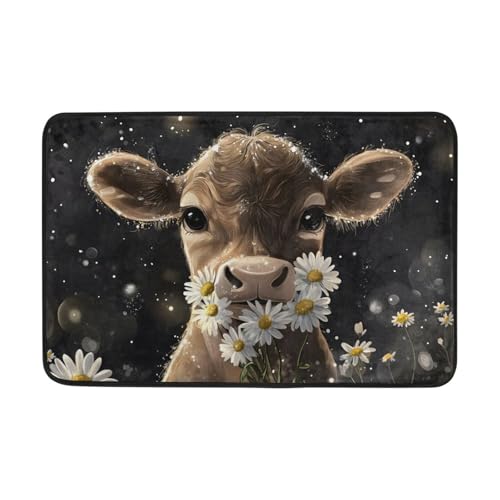 OWFKAY Fußmatte mit Aufschrift "Welcome Doormat", Kuh-Gänseblümchen, Wohnzimmer, Küche, Bodenmatte, Zuhause, Innen- und Außenbereich, Dekoration, 60 x 40 cm von OWFKAY