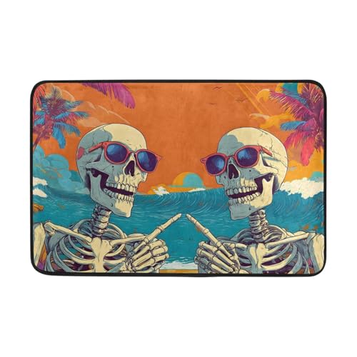 OWFKAY Fußmatte mit zwei Totenköpfen, Motiv: tropischer Strand, Wohnzimmer, Küche, Bodenmatte, Zuhause, Innen- und Außenbereich, Dekoration, 60 x 40 cm OWFKAY Fußmatte mit zwei Totenköpfen, Motiv: tropischer Strand, Wohnzimmer, Küche, Bodenmatte, Zuhause, Innen- und Außenbereich, Dekoration, 60 x 40 cm von OWFKAY