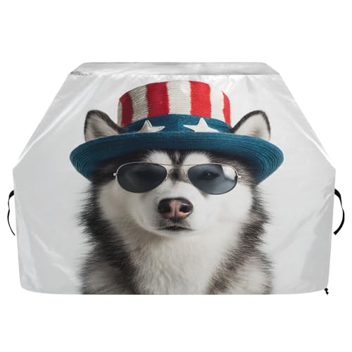 Premium Grillabdeckung, wasserdicht, farbecht, Grillabdeckung, strapazierfähig, passend für Grillbreiten bis zu 63,5 cm, Husky in Sonnenbrille und amerikanischem Hut, weißer Hintergrund Premium Grillabdeckung, wasserdicht, farbecht, Grillabdeckung, strapazierfähig, passend für Grillbreiten bis zu 63,5 cm, Husky in Sonnenbrille und amerikanischem Hut, weißer Hintergrund von OWFKAY