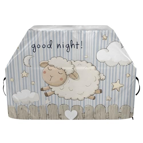 Premium Grillabdeckung Wasserdicht Grillabdeckung Fade Resistant BBQ Cover Heavy Duty Passend für Grillbreiten bis zu 63,5 cm Niedliches Cartoon-Schaf springt über den Zaun mit Gute Nacht! Schreiben von OWFKAY