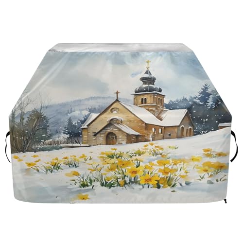 Premium Grillabdeckung Wasserdicht Grillabdeckung Fade Resistant BBQ Cover Heavy Duty Passend für Grillbreiten bis zu 63,5 cm im Christ House Gelbe Blumen von OWFKAY