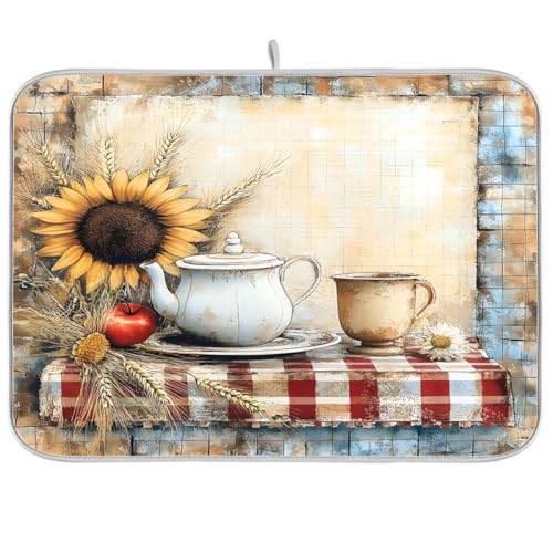 Super saugfähige Abtropfmatte, Mikrofaser, schnell trocknend, 40,6 x 45,7 cm, Küchen-Abtropfmatte, Sonnenblumen-Teekanne Super saugfähige Abtropfmatte, Mikrofaser, schnell trocknend, 40,6 x 45,7 cm, Küchen-Abtropfmatte, Sonnenblumen-Teekanne von OWFKAY