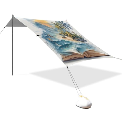 Tragbares Strandzelt Camping Sonnenschutz Baldachin UPF 50+ UV-Schutz Sonnenschutz Buch Strand Palm von OWFKAY