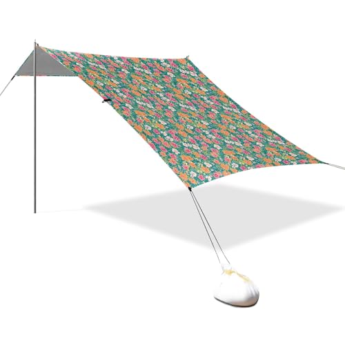 Tragbares Strandzelt Camping Sonnenschutz Baldachin UPF 50+ UV-Schutz Sonnenschutz Hibiskus Blume Gelb Rot Weiß Muster von OWFKAY