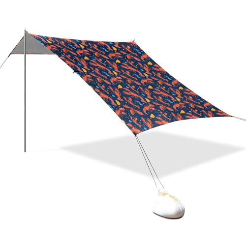 Tragbares Strandzelt Camping Sonnenschutz Baldachin UPF 50+ UV-Schutz Sonnenschutz Hummer Zitronenmuster von OWFKAY
