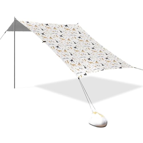 Tragbares Strandzelt Camping Sonnenschutz Baldachin UPF 50+ UV-Schutz Sonnenschutz Hunde Knochen Muster von OWFKAY
