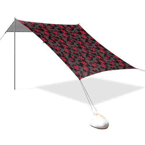 Tragbares Strandzelt Camping Sonnenschutz Baldachin UPF 50+ UV-Schutz Sonnenschutz Rot Stern Muster von OWFKAY