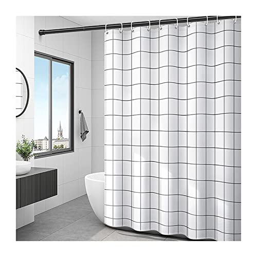 OWIEN Badezimmer-Duschvorhang, wasserdicht, inkl. Raffhalter und Bleigewichten (180 x 220 cm), Schwarz / Weiß von OWIEN
