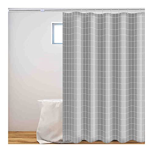 OWIEN Duschvorhang aus Polyester, geometrisches Muster, grau und weiß kariert, Badezimmervorhänge, wasserdicht und waschbar (150 x 180 cm) von OWIEN