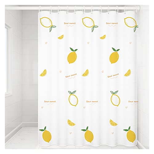 OWIEN Duschvorhang mit Cartoon-Zitronenmuster, Sommerfrucht und Blätter, wasserdichtes Polyester, Badezimmer-Dekor mit Haken (150 x 199,9 cm) von OWIEN