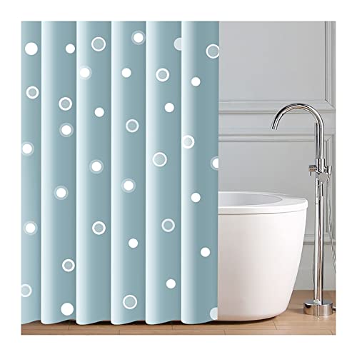 OWIEN Duschvorhang mit blau-weißem Punktemuster, wasserabweisender Polyester-Badewannen-Vorhang für Spa, Hotel, Urlaub (199,9 x 199,9 cm) von OWIEN